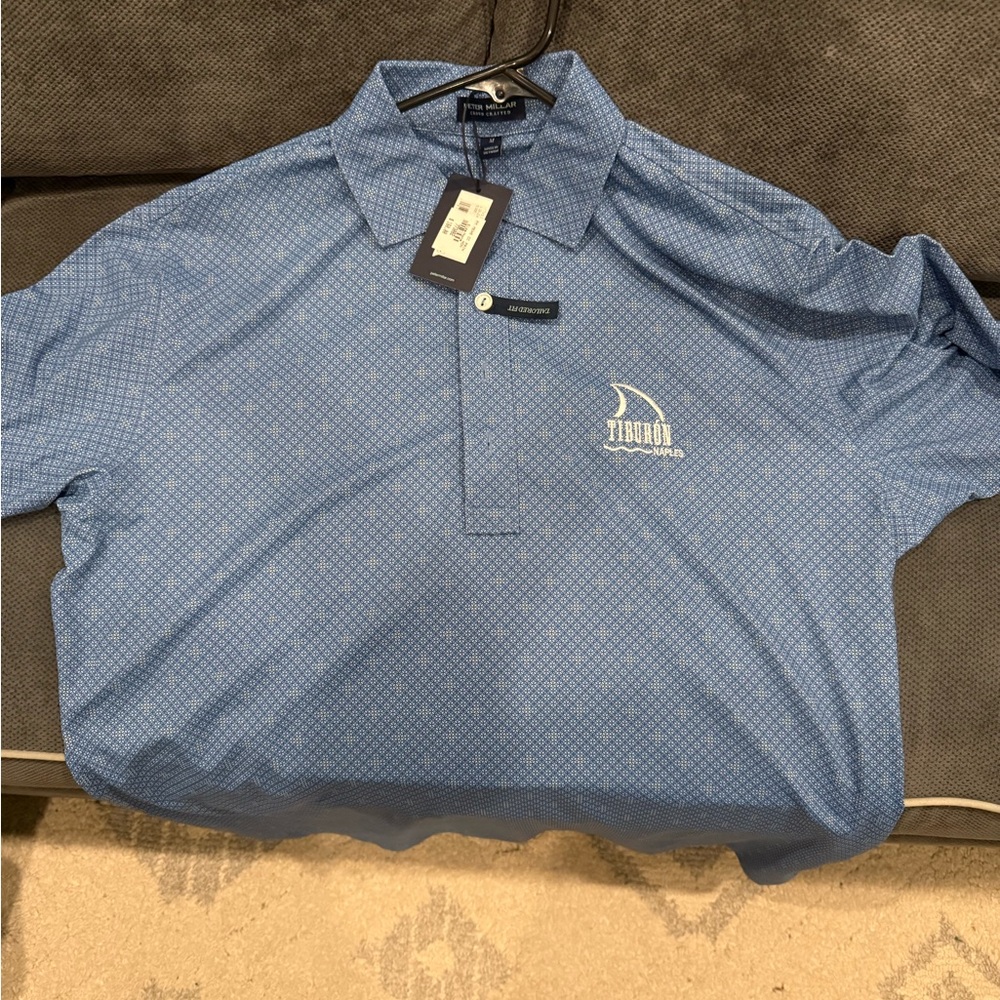 Peter Millar polo, size M, from Tiburon, Naples, FL Patterned Blue Polo Shirt